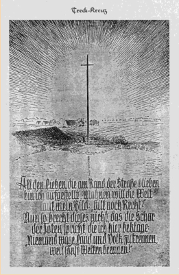 Altes Treck-Kreuz. Bild und Spruch vermutlich Erich-Karl Hinz
